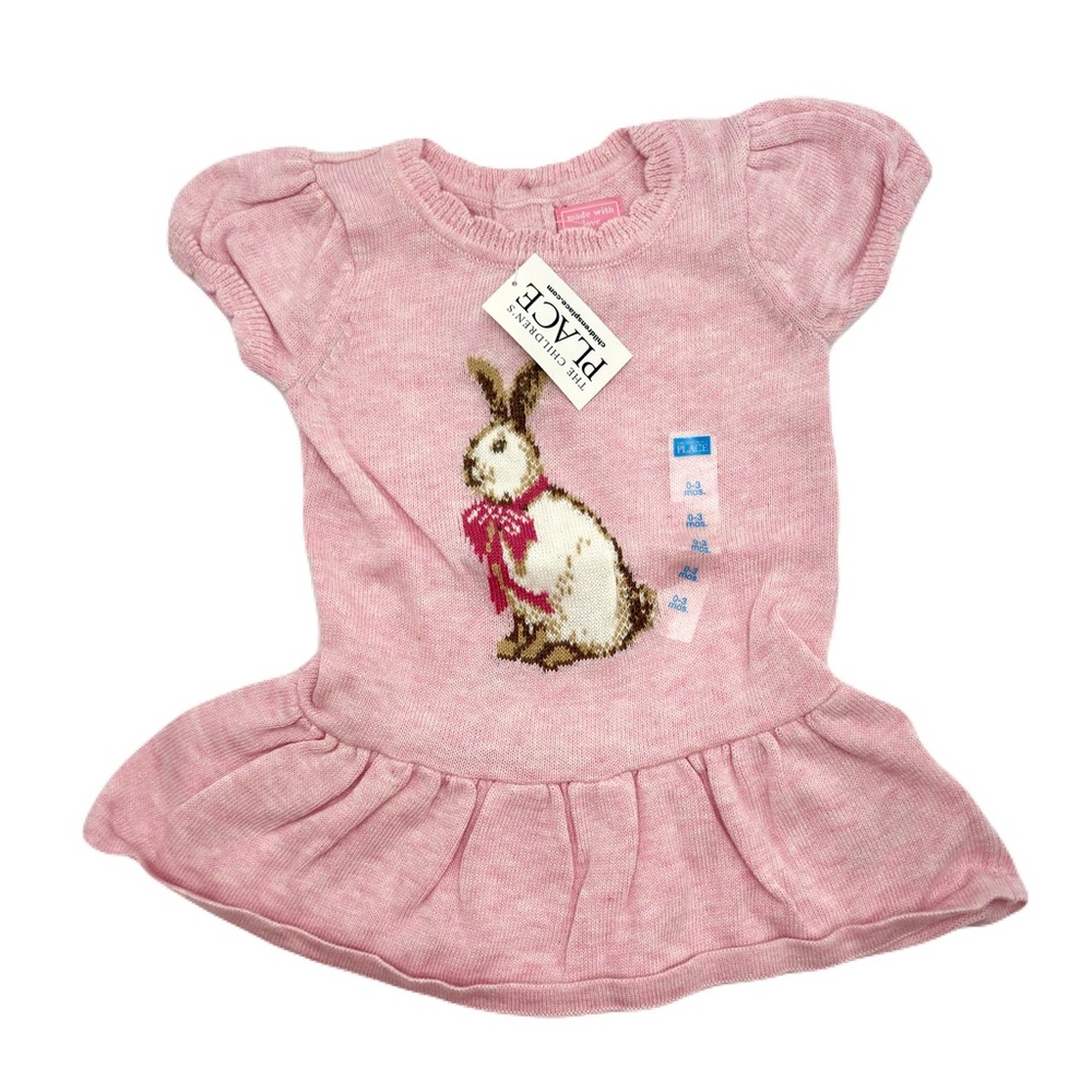 THE CHILDREN’S PLACE Knit Pink Bunny Easter Sweater Dress NWT 0-3 Months